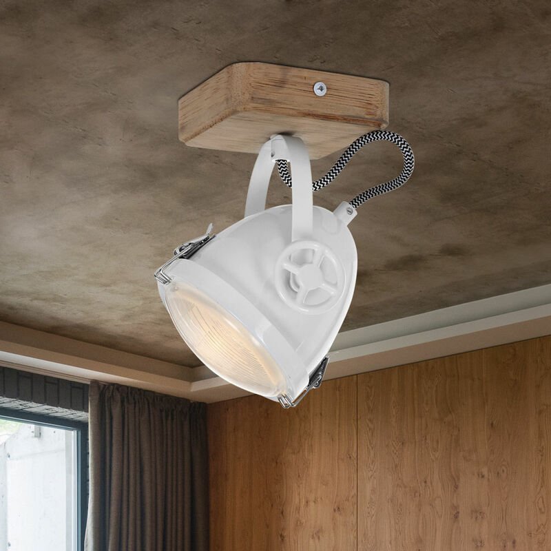 Deckenleuchte Strahler schwenkbar Deckenlampe Holz Spot Strahler 1-Flammig weiß, Eiche Metall, led 7W 480Lm warmweiß, Lx...