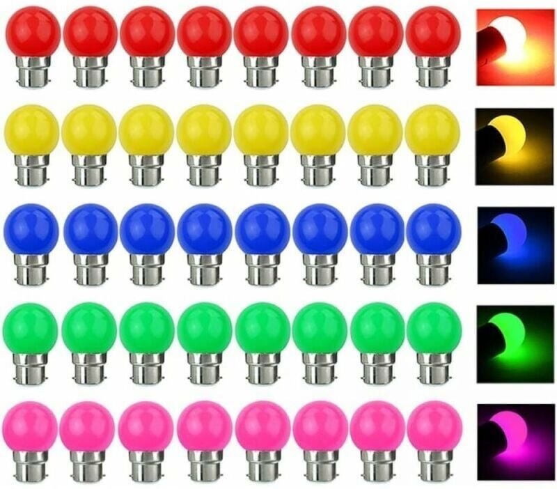 Satz mit 40 bunte LED-Glühbirnen B22 3W, gleichwertig 30W, 300LM – Dekoration für Party, Zuhause, Bar (220-240V)