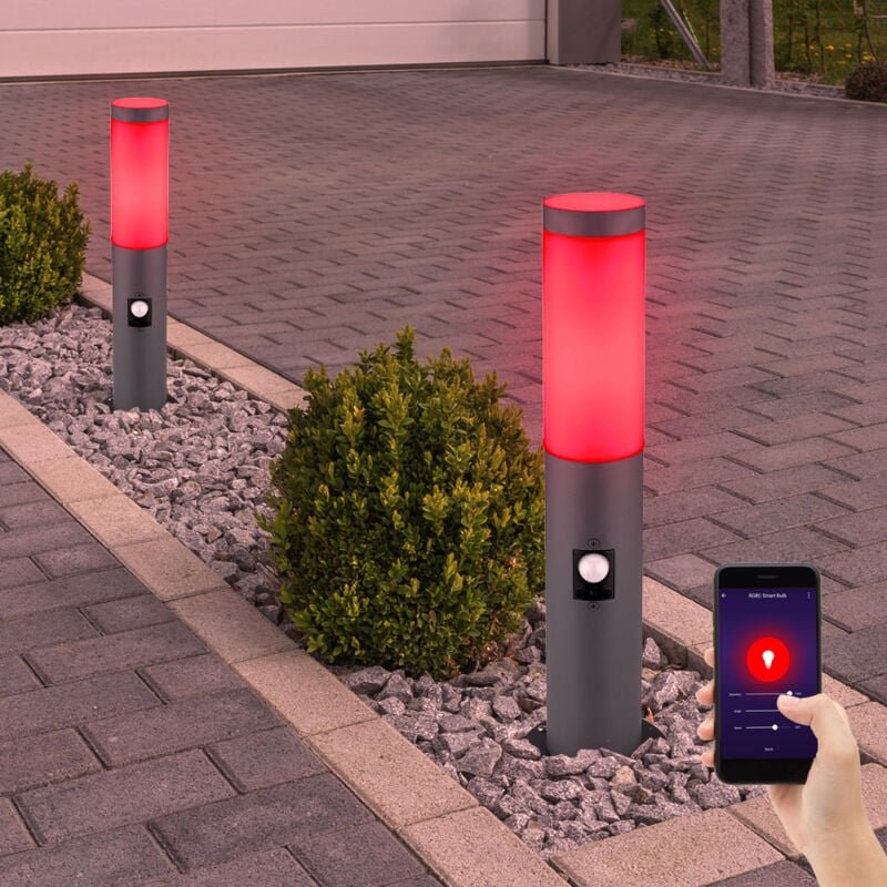 Thumbnail - Außenstehlampe mit Bewegungsmelder Gartenlampe Edelstahl Smart led Wegeleuchte dimmbar mit Fernbedienung anthrazit Außen...