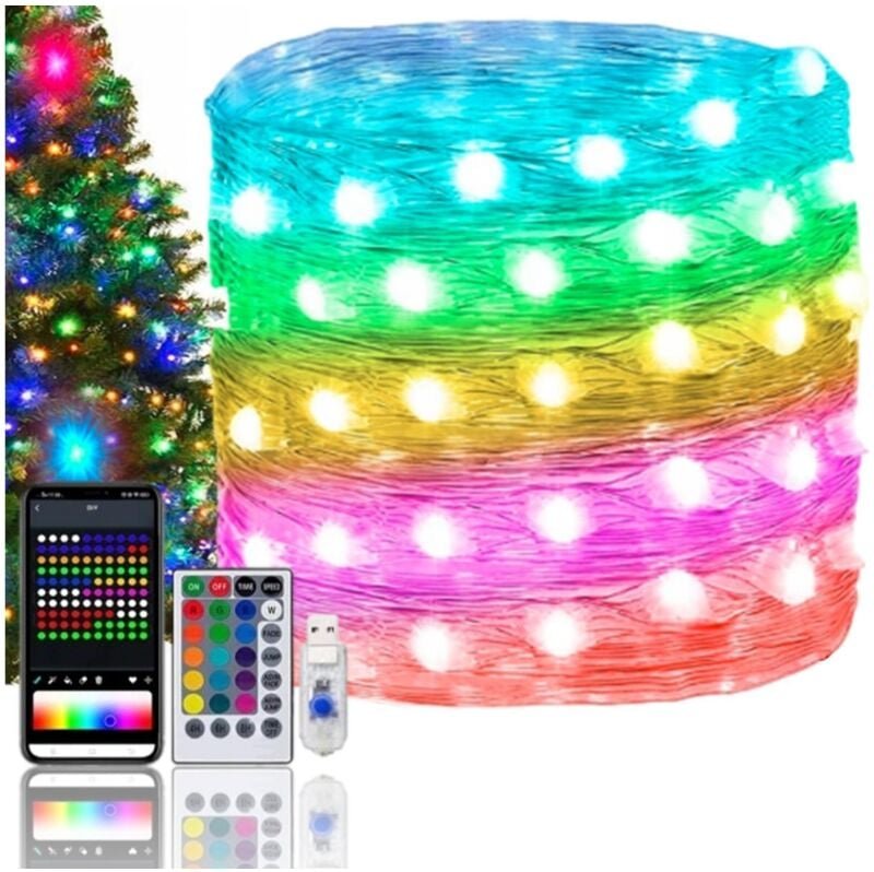 Intelligente Weihnachtsbaumbeleuchtung mit 200 LEDs, USB-, App- und Bluetooth-Steuerung, mehrfarbig