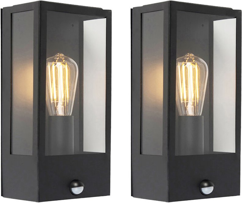 Set mit 2 Außenwandlampen schwarz mit Bewegungsmelder - Rotterdam