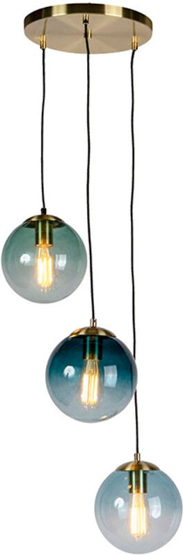 Intelligente Hängelampe Messing inkl. 3 WiFi ST64 mit blauem Glas - Pallon