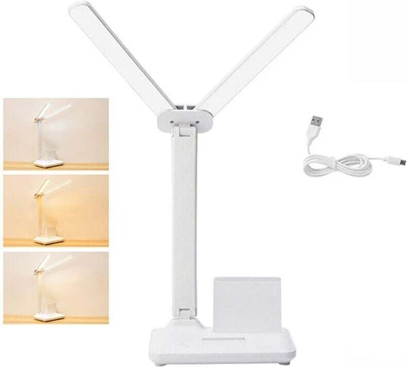 Aiperq - Dual-LED-Schreibtischlampe mit USB-Ladegerät, dimmbare und farbsteuerbare Schreibtischlampe für Bürobeleuchtung...