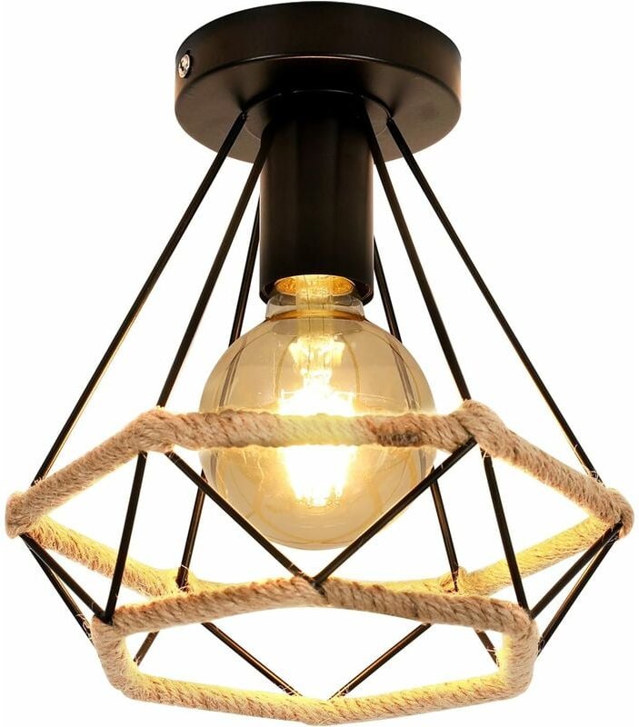 Thumbnail - Comely - Industrielle Deckenleuchte verdrehtes Seil im Vintage -Eisen E27 Schwarz Suspension Deckenlampe für Eingangslou...