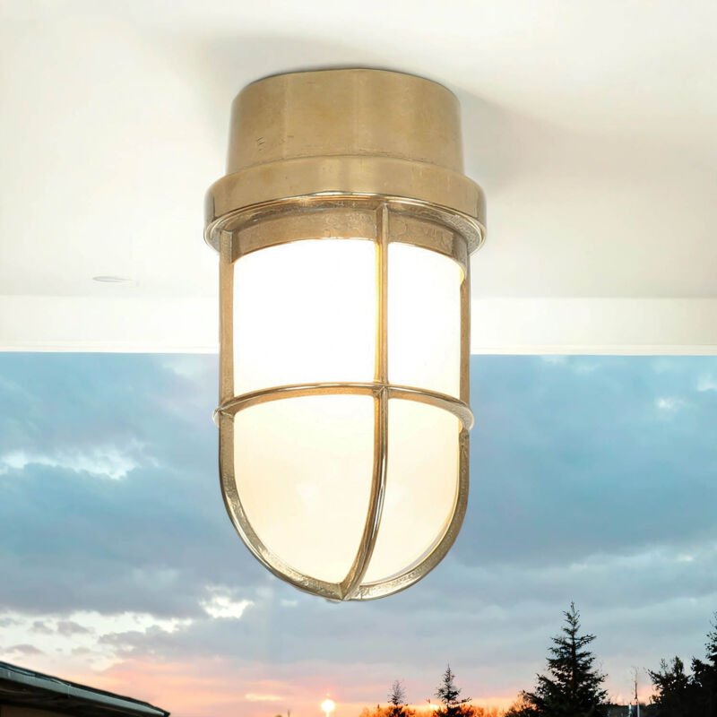 Außenleuchte Kellerlampe Messing Glas B: 10 cm klein Deckenlampe Veranda