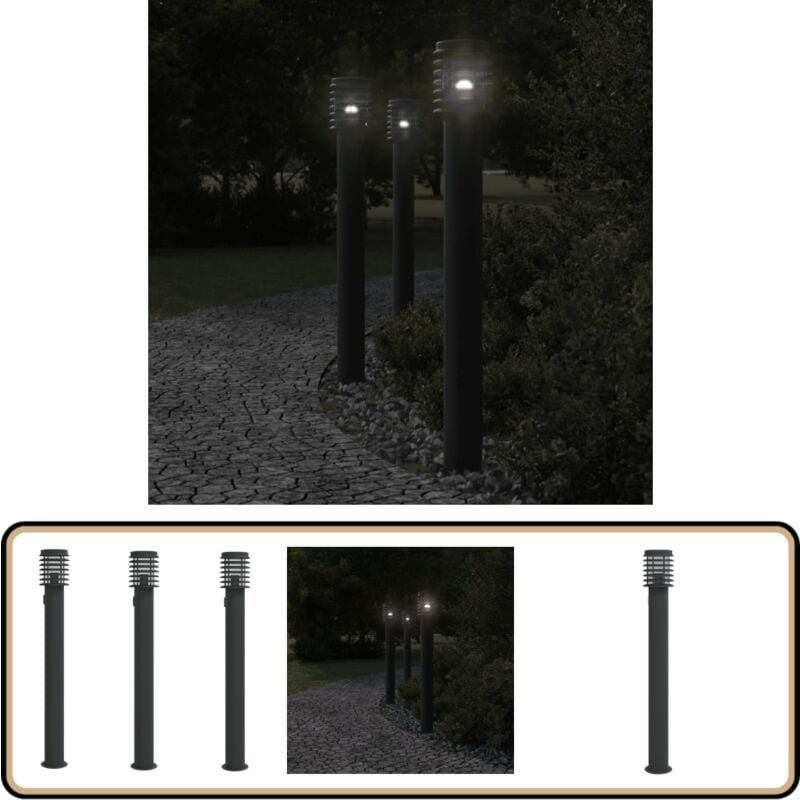 Wegeleuchten mit Steckdose 3 Stk. Schwarz 110 cm Edelstahl - Outdoor-Beleuchtung - Gartenlampe - LED-Lampe - Edelstahl L...