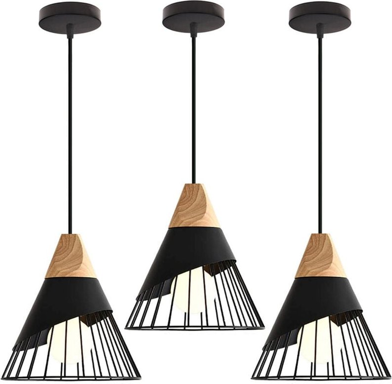 3er Pendelleuchten für Wohnzimmer, Kreative Hängelampe im Badminton Form, Moderne Stil Deckenlampe mit Holz & Eisen Lamp...