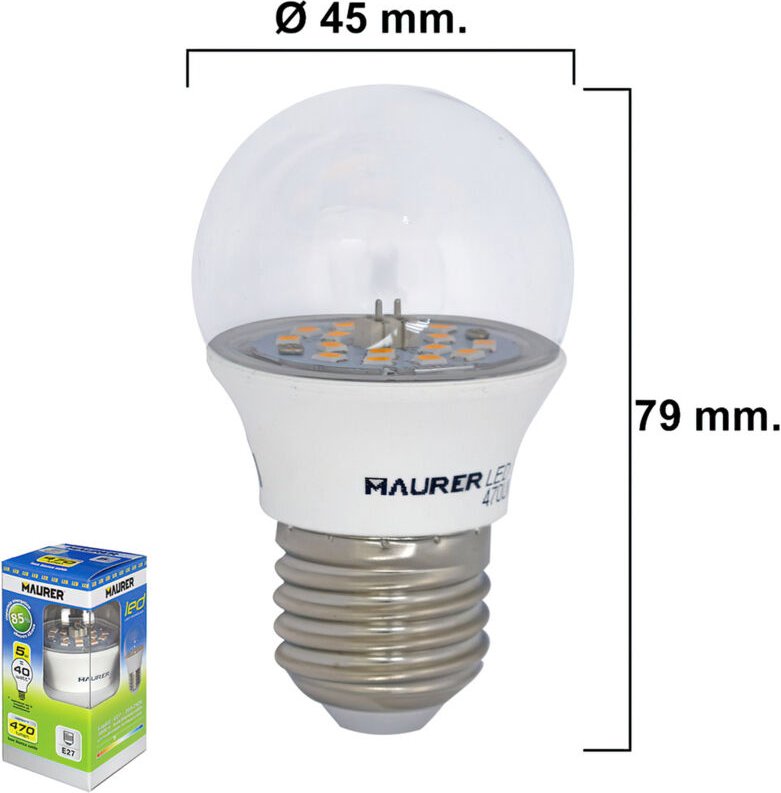 Maurer - 19070813 Glühbirne Led Spherical Transparent Thread E27 5 w.= 40 w. 470 Lumen.warmes Licht (3000°K), Cranberry