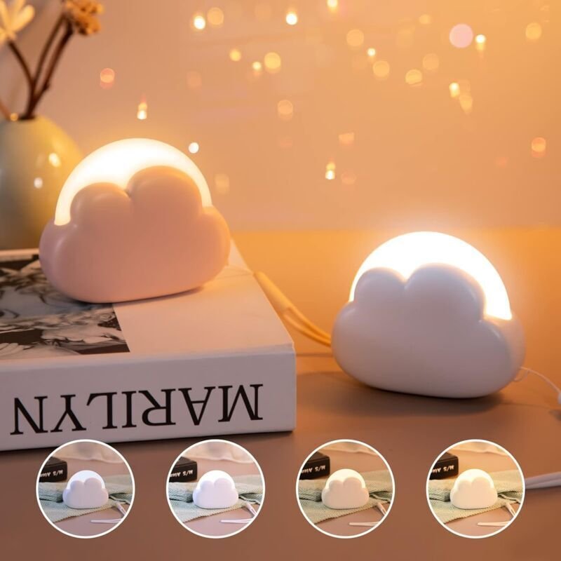 Luce notturna a forma di nuvola per bambini, luce notturna portatile per neonati, con 4 intensità e cinturino in silicon...