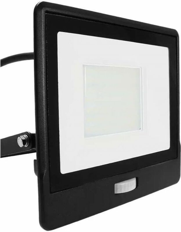 50W Samsung Chip LED-Flutlicht mit PIR-Sensor, 1m Kabel, Schwarz, Naturweiß, IP65 - V-tac
