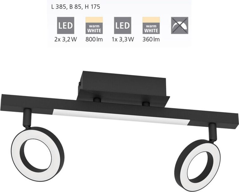 Eglo - 2er led Spot Cardillo 2 schwarz 38,5 x 8,5 cm Deckenlampen & Kronleuchter