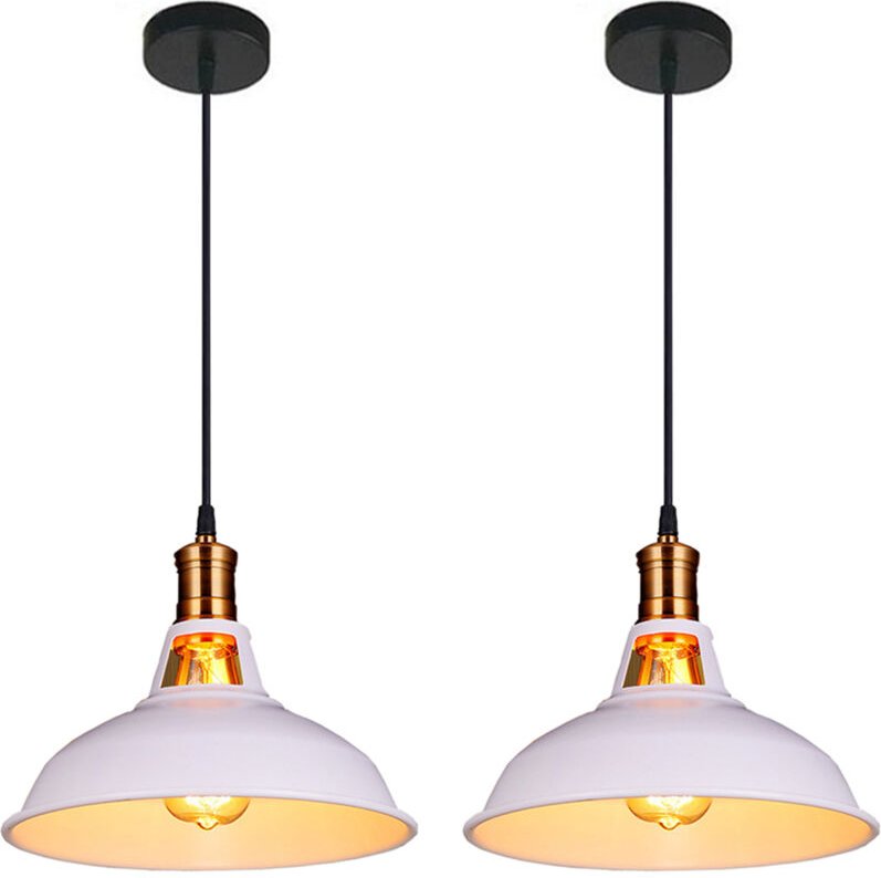 2 Stücke Industrielle Hängende Deckenleuchte e27 Metall Eisen Pendelleuchte für Küche Wohnzimmer(Weiß)