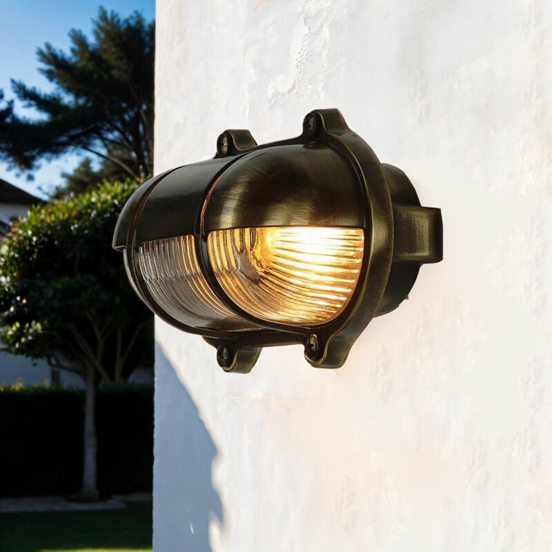 Licht-erlebnisse - Messing Wandleuchte oval IP64 Maritim Außenlampe