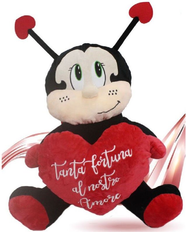 Trade Shop Traesio - Trade Shop - marienkäfer plüsch 55 cm mit herz viel glück valentinstag geschenk 95387 -