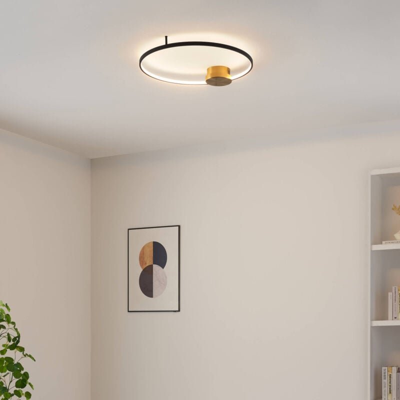 Thumbnail - Kosilum - Schwarze Messing kreisförmige led Decken- oder Wandlampe 60 cm dimmbar - Alisa