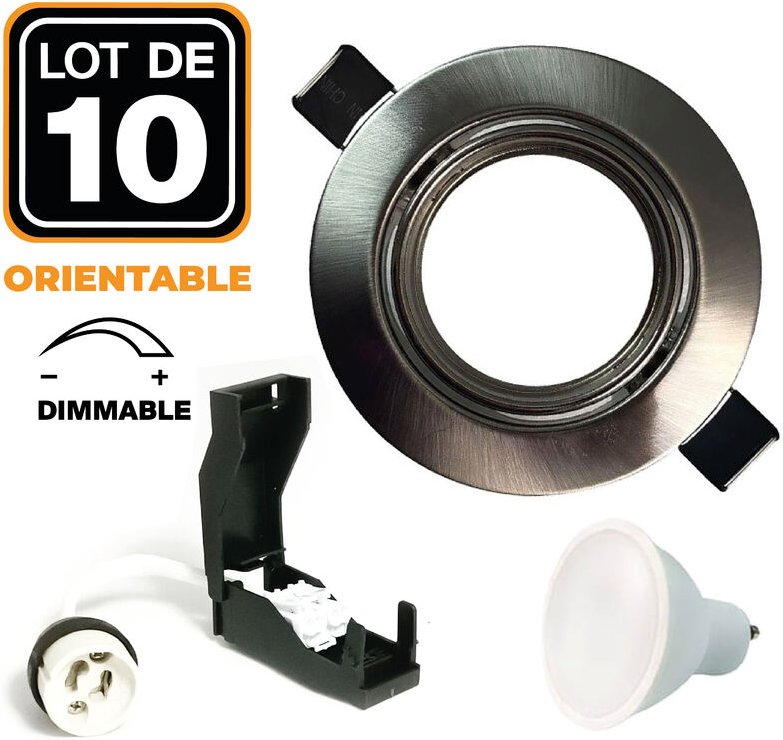Europalamp - 10 Einbaustrahler schwenkbar Alu gebürstet GU10 6W Dimmbar Kaltweiß 6000K