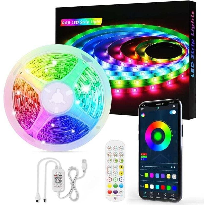 Ruban LED, 5M 150LED Bluetooth-LED-Band 5050 RGB 5V USB, über APP und Fernbedienung gesteuertes Bandlicht, 16 Millionen ...