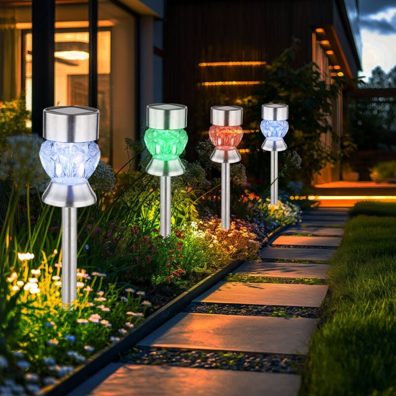 Außenleuchte Solarlampe Gartendeko rgb Farbwechsel Glaskristalle Steckleuchte, Edelstahl Kunststoff schwarz, led 5000K k...