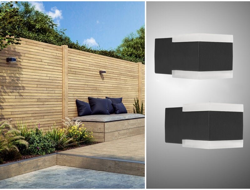 Smartwares - led Außenwandleuchten 2er set eckig Aluminium Schwarz Up and Down Light