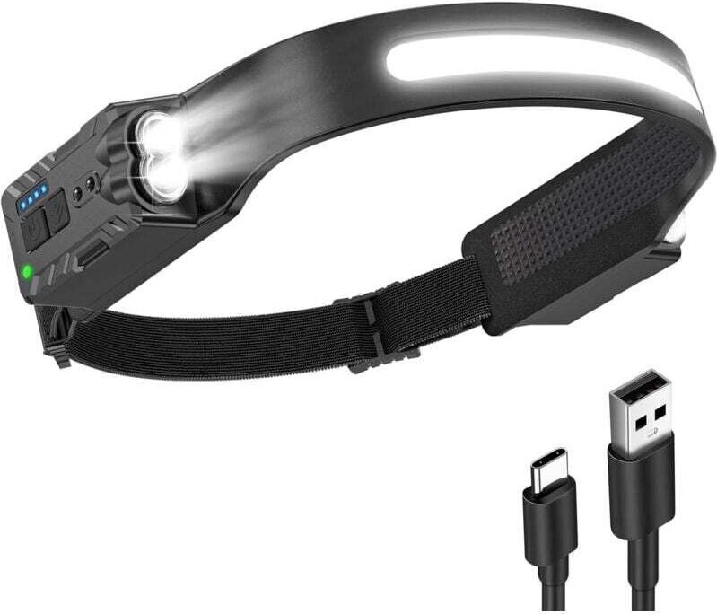 Wiederaufladbare LED-Stirnlampe, leistungsstarke wasserdichte USB-Stirnlampe 1200 mAh, 8 Modi, Stirnlampe zum Laufen, Ca...