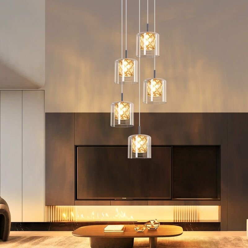 Thumbnail - Gbly - Pendelleuchte Modern Pendellampe Esstisch - 5 Flammig aus Glas Hängeleuchte 150CM Höheverstellbar G9 Kristall Ess...