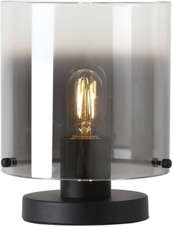 Searchlight Sweden 1-flammige Tischlampe, mattschwarzes Metall mit geräuchertem Ombre-Glas
