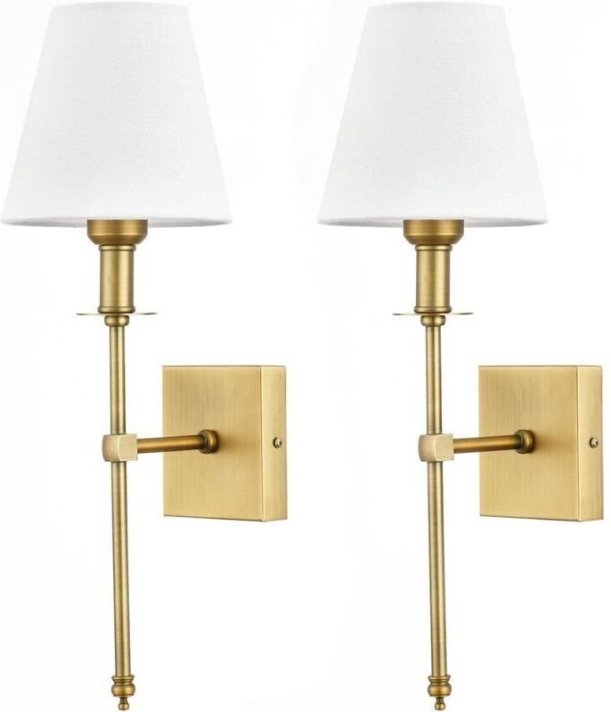 2er-Pack Wandleuchten mit weißen Stoffschirmen, goldfarbene Metall-Wandleuchte für Badezimmer, klassische Wandleuchte fü...