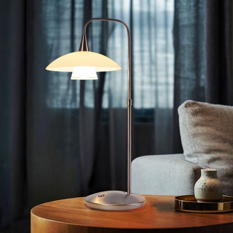 Tischlampe dimmbar led Nachttischleuchte Wohnzimmerlampe Tischleuchte, Metall stahl, Glas weiß, 3W 300lm warmweiß, BxH 1...