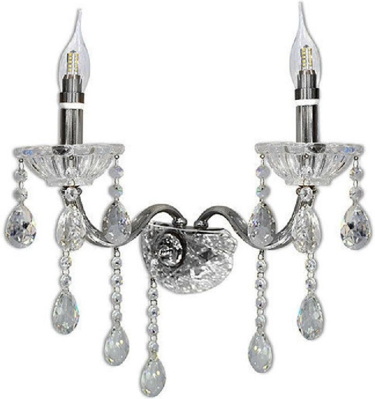 Trade Shop - Applique Candelabra Tropfen Anhänger Acrylkristall 2 Arme Angriff E14 E35 - Silber