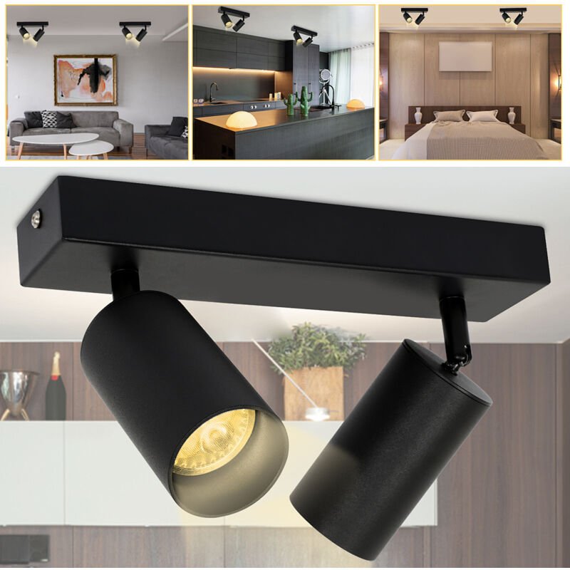Randaco LED Spotleuchte schwenkbar Retro Schwarz GU10 Deckenlampe Flur Schlafzimmer Spot 2x GU10 Fassung