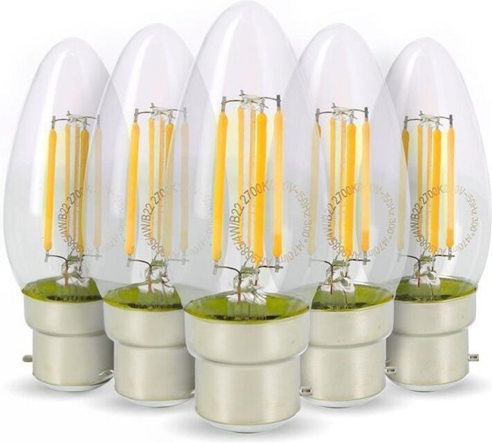 Set mit 5 LED-Flammenfilamentlampen 4w Äq. 40W Base B22 warmweiß 2700K
