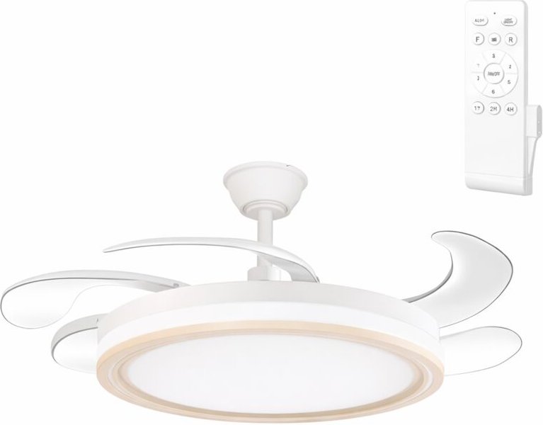 Nara Gleichstromventilator mit Sommer-/Winterfunktion, 59 W, weiß, 4 Flügel, 5900 lm, 3500-4000-6500 K