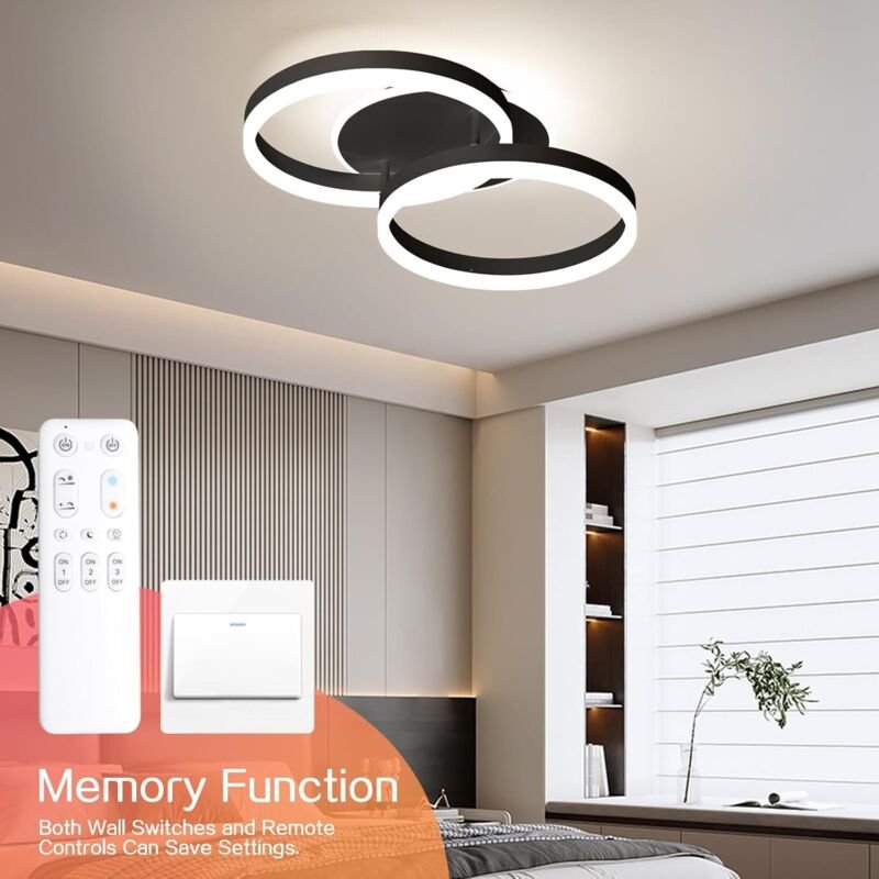 Amdelne LED Deckenlampe Wohnzimmer 50cm 2-Ringe Design, 36W Deckenleuchte Moderne mit Fernbedienung Dimmbar, aus Metall+...