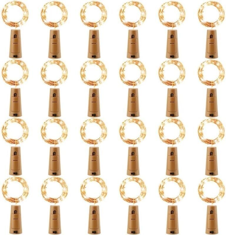 24er-Pack LED-Flaschenlichterketten, Flaschenlichterkette 2 m, 20 warmweiße LEDs, Korklichterkette für Hochzeitsatmosphä...