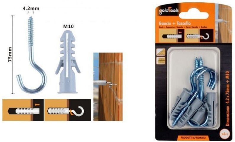 Trade Shop Traesio - Trade Shop - gancio 4.2X75MM + tassellen mit alette tassello M10 90740 -