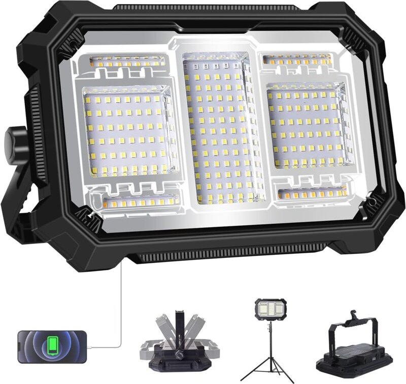 Wiederaufladbarer LED-Flutlichtstrahler, batteriebetrieben, mit Magnetfuß und 5 Leuchtmodi – ideal für Camping, Garten, ...