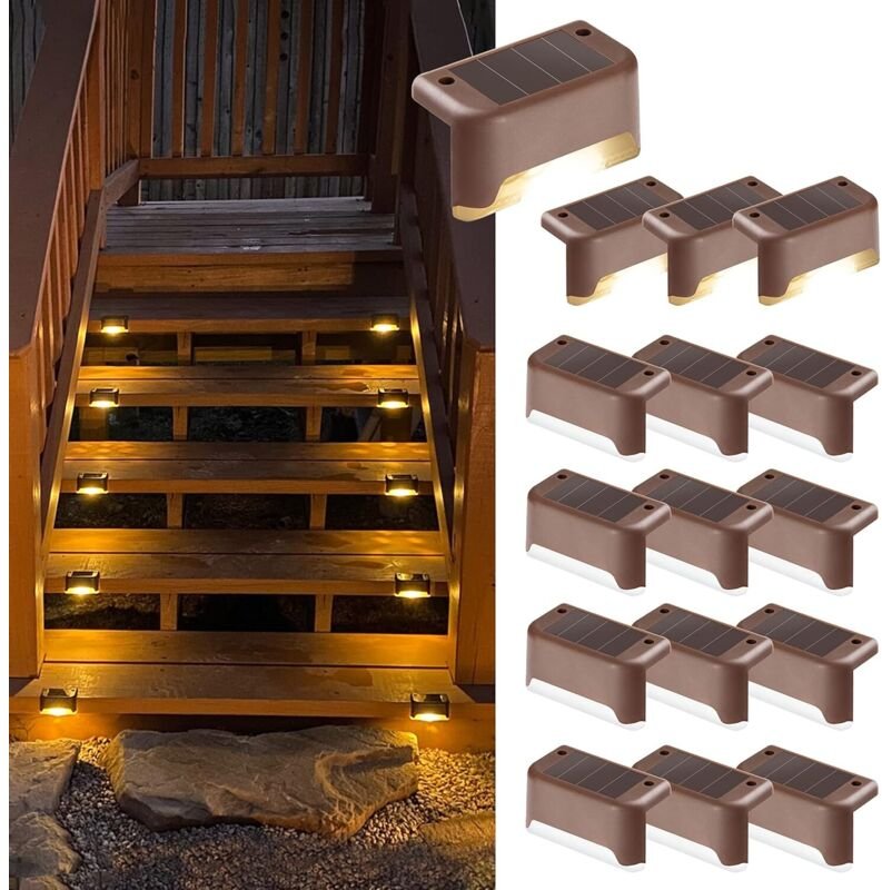 Thumbnail - 16er-Pack Solar-Treppenlichter für den Außenbereich, wasserdichte LED-Treppenlichter für Außentreppen, Stufen, Zäune, Ho...