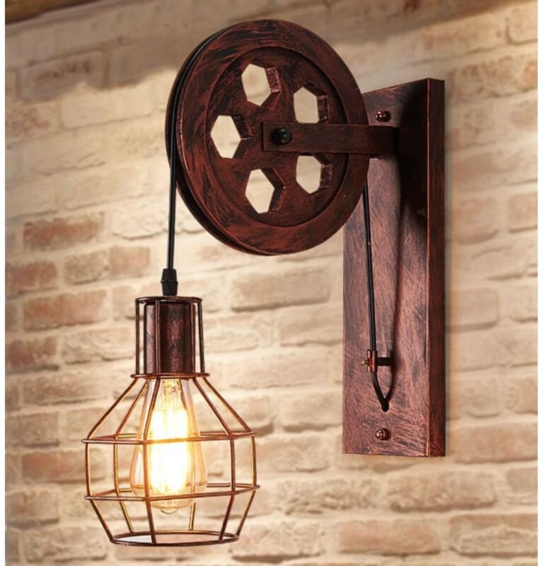 Wandleuchten Industrielle E27 Vintage Wandleuchten im Riemenscheibe aus Metall für Wohnzimmer Esszimmer Schlafzimmer (Ro...