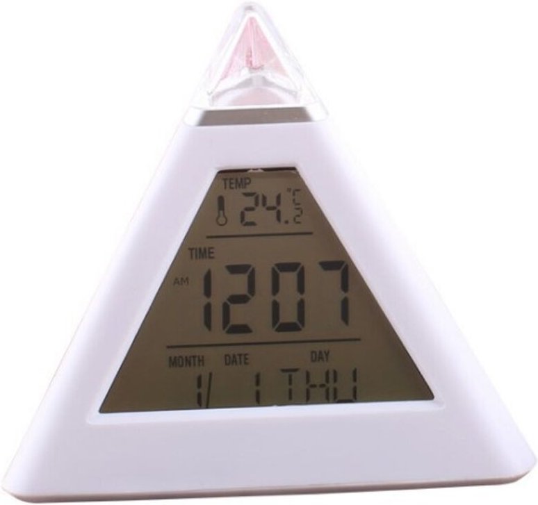 LED-Digitalwecker mit 7 wechselnden Farben, Nachtlicht, Temperaturanzeige, Pyramidenform, Tischuhr