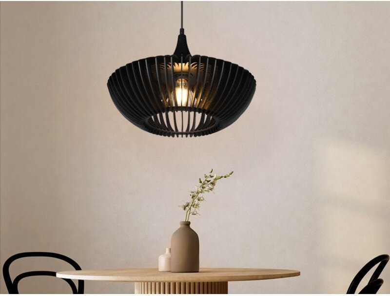 Led Pendelleuchte 1-flammig in Schwarz matt Holz Lamellenlampe, ø 40 cm
