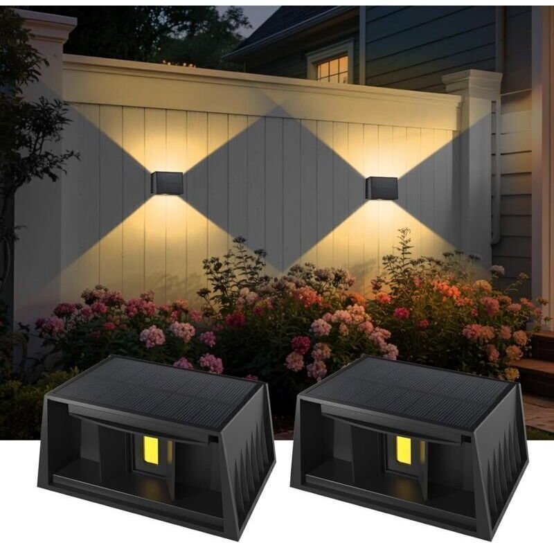 Set mit 2 Solar-Wandleuchten für den Außenbereich, warmweißes Licht (3000 K), wasserdicht, höhenverstellbar