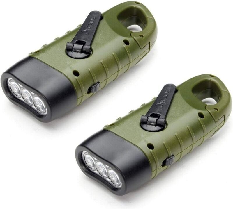 Wiederaufladbare Solar-Taschenlampe (2er-Pack), LED-Notfall-Dynamo-Handkurbel-Taschenlampe mit Karabinerhaken für Wander...
