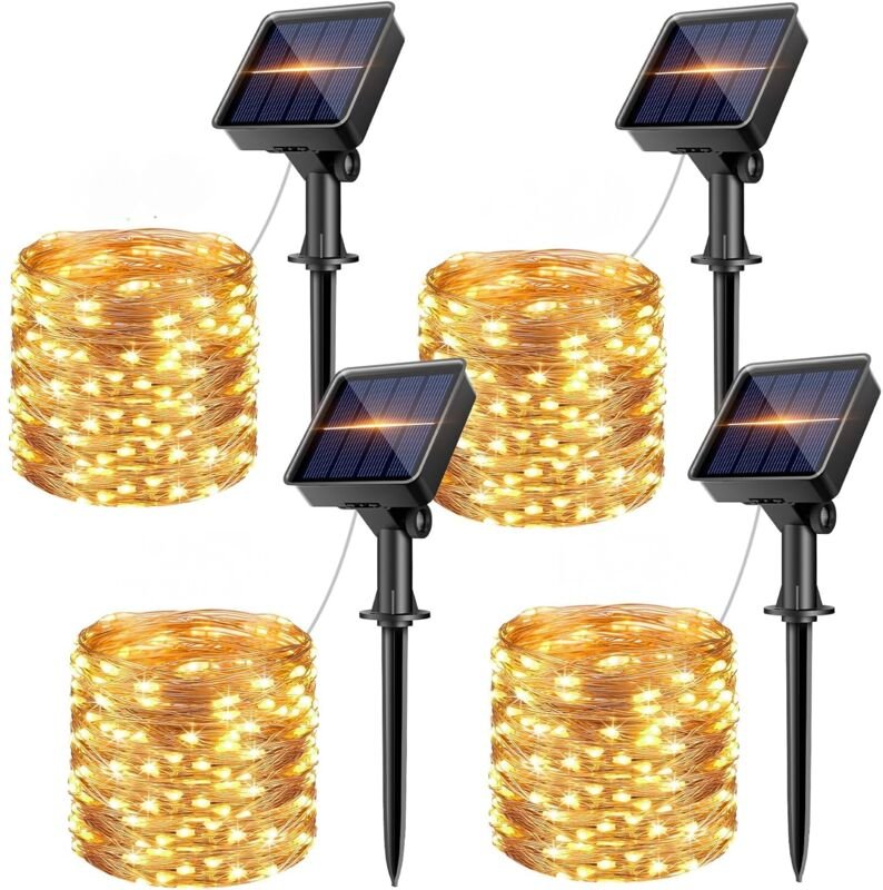 Solar-Lichterkette für draußen, 4er-Pack, 10 m, 100 LEDs, Solar-Lichterkette für draußen, 8 Modi, wasserdichte Solarleuc...