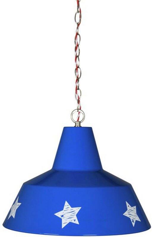 Coole Hängeleuchte im Amerika-Look,Metall blau mit weißen Sternen,E27 max. 60W