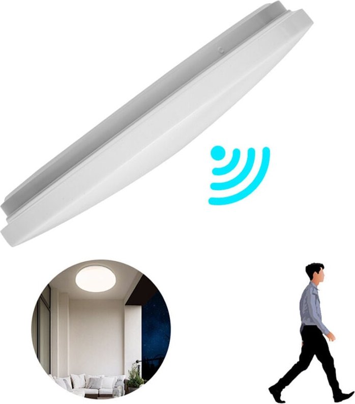 LED Deckenleuchte mit Bewegungsmelder Innen 18W Φ40cm Rund Deckenlampe Neutralweiß für Badezimmer Balkon Wohnzimmer Flur