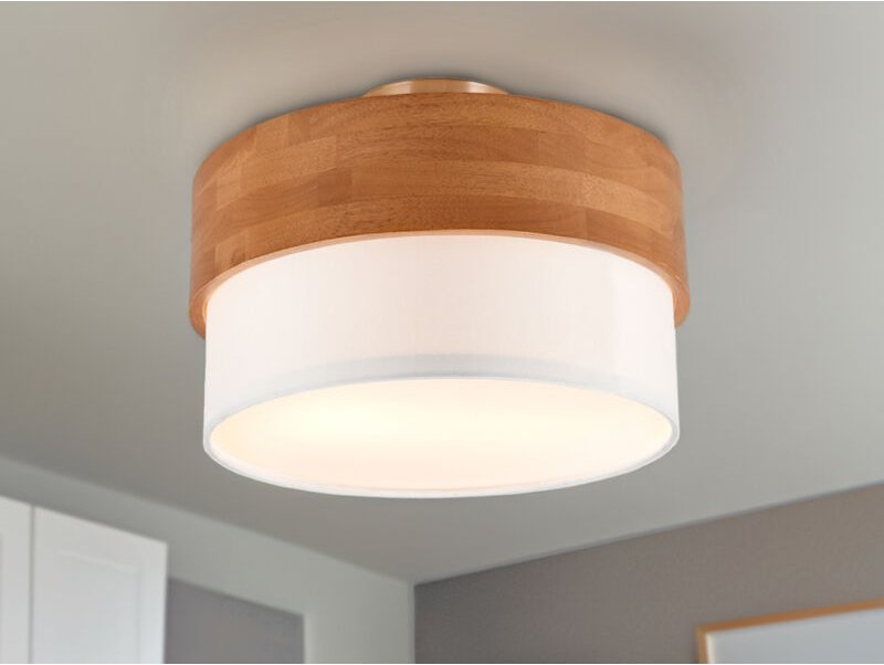 Led Deckenleuchte Holzlampe mit Stoffschirm Weiß, ø 30cm
