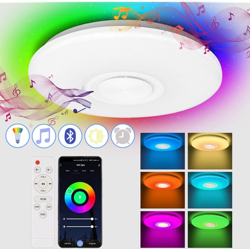 Wolketon 36W LED Deckenleuchten mit Bluetooth-Lautsprecher Smartphone APP. dimmbare Musik RGB Farbtemperatur einstellbar...