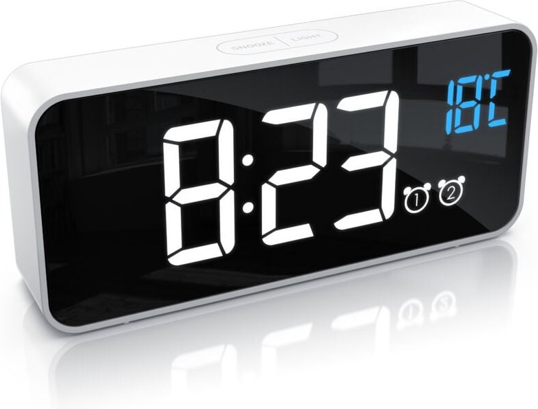 BEARWARE digitaler Wecker mit Netzteil und extra großem 2200 mAh Akku - Musikwecker Reisewecker - 13 Songs und Klingeltö...