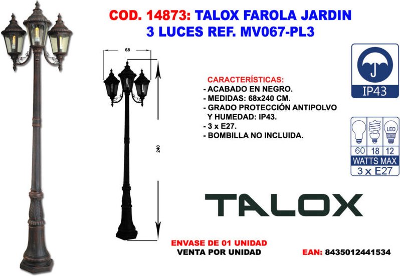 Talox Gartenstraßenlaterne 3 Lichter MV067-PL3