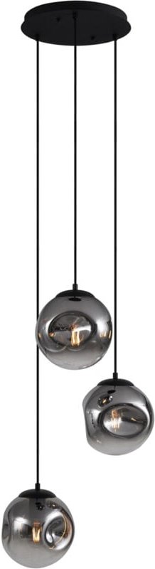 Art Deco Hängelampe Schwarz mit Rauchglas 3-flammig - Douglass